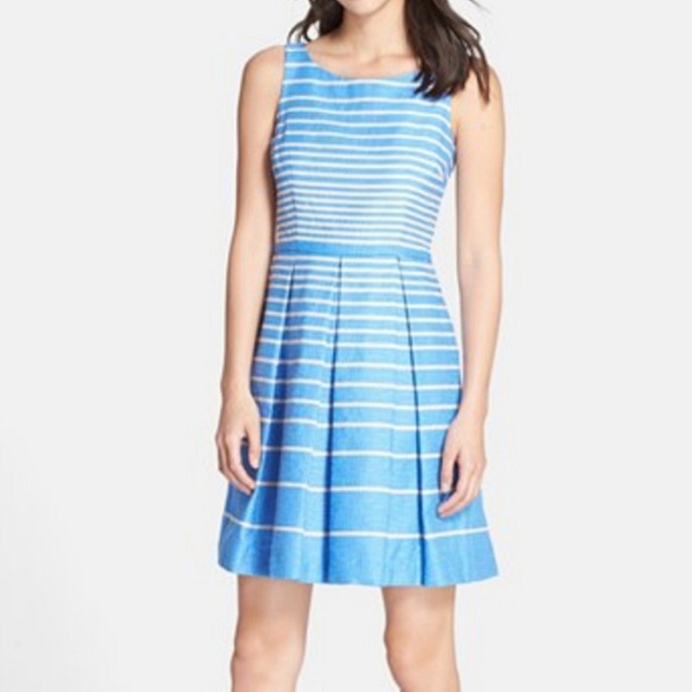 Spring Dress Stripe Jacquard Sleeveless Fit & Flare Mini Cocktail Party Dress